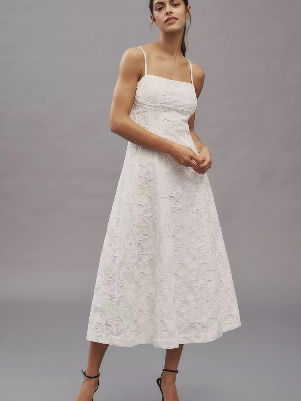 Anthropologie Endless Rose Sleeveless Floral Embroidered Lace A-Line Midi Dress